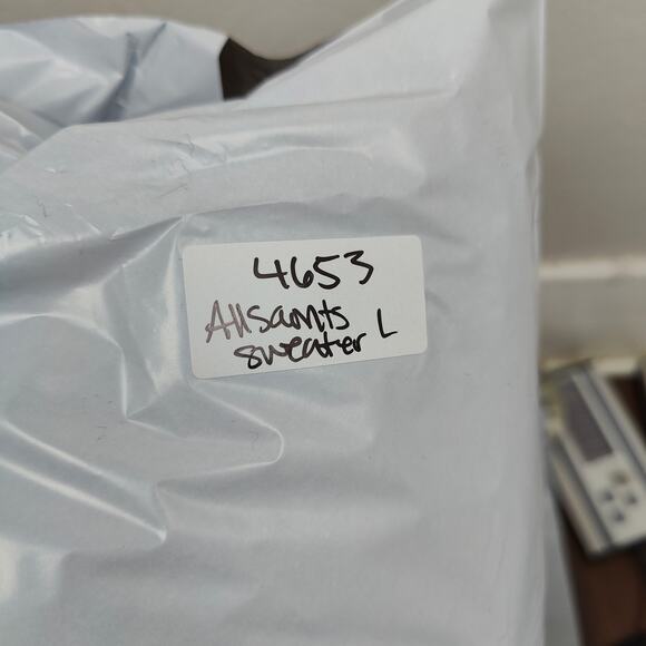 AllSaints Keet Crew Sweater Womens Large Wool Blend White Black Stripes Preppy - Picture 10 of 10